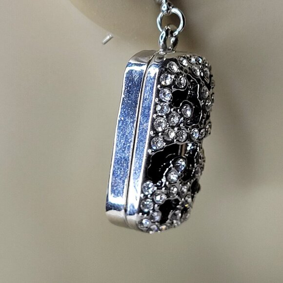 Black and Silver Small Rectangular Earrings - Picture 6 of 8